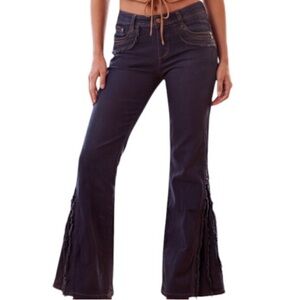 Vintage y2k Bebe Low Rise Flare Jeans embroidered pocket Boho Western bell pants